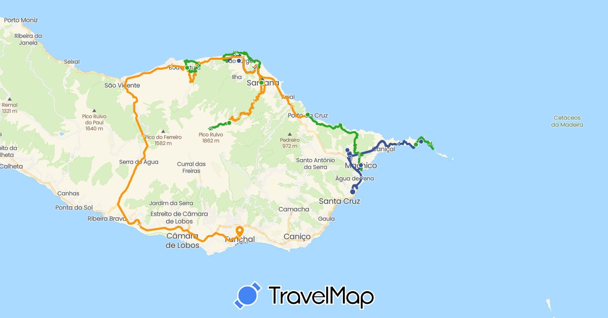 TravelMap itinerary: driving, walking, transfers, bus in Portugal (Europe)