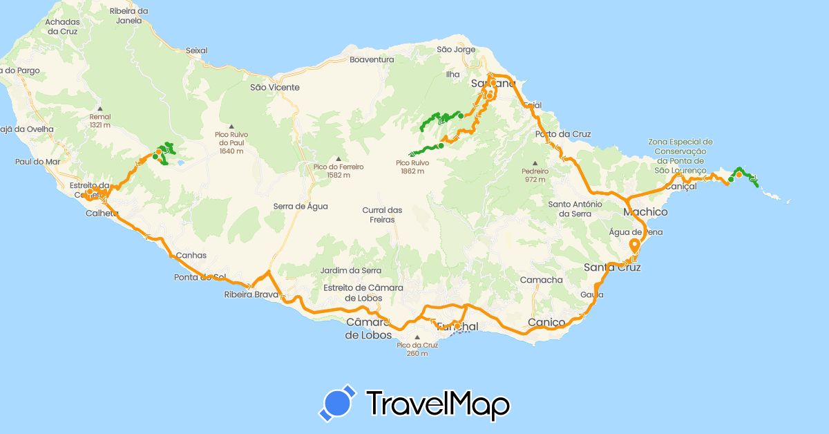 TravelMap itinerary: driving, walking, transfers in Portugal (Europe)