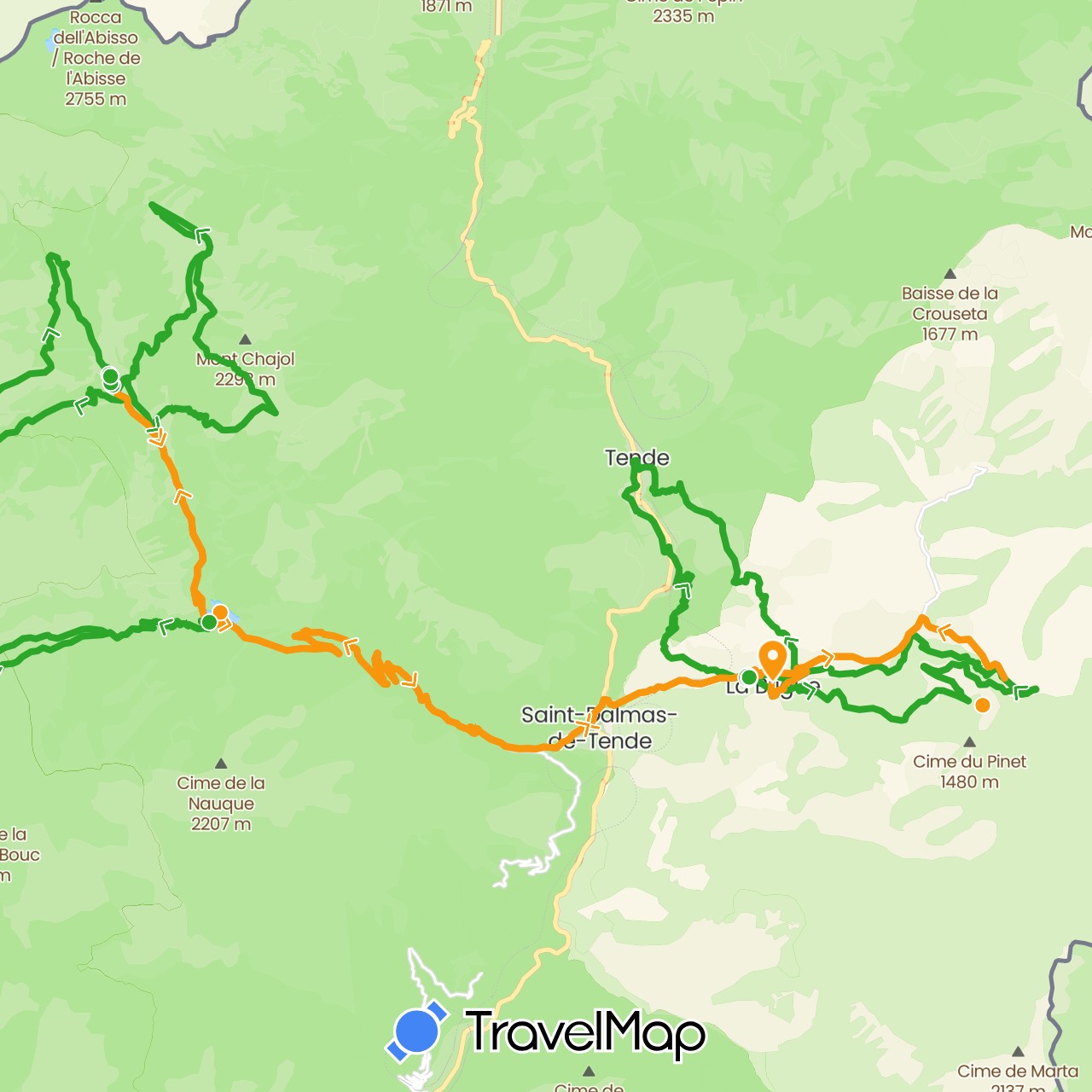 TravelMap itinerary: driving, walking, transfers in France (Europe)