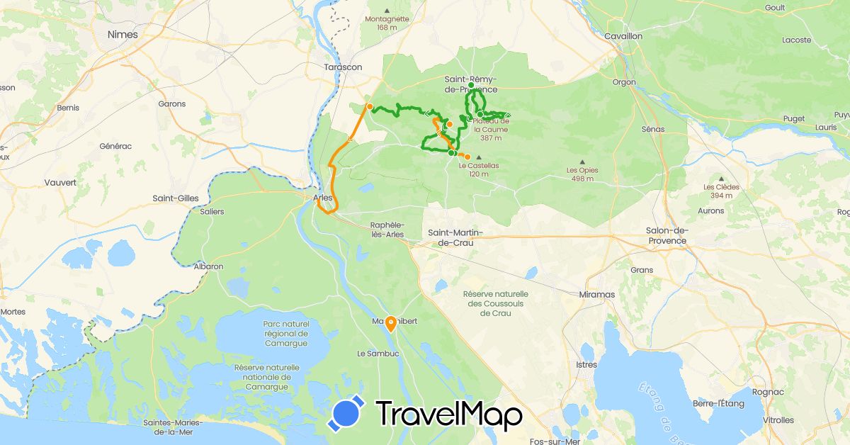 TravelMap itinerary: driving, walking, transfers in France (Europe)