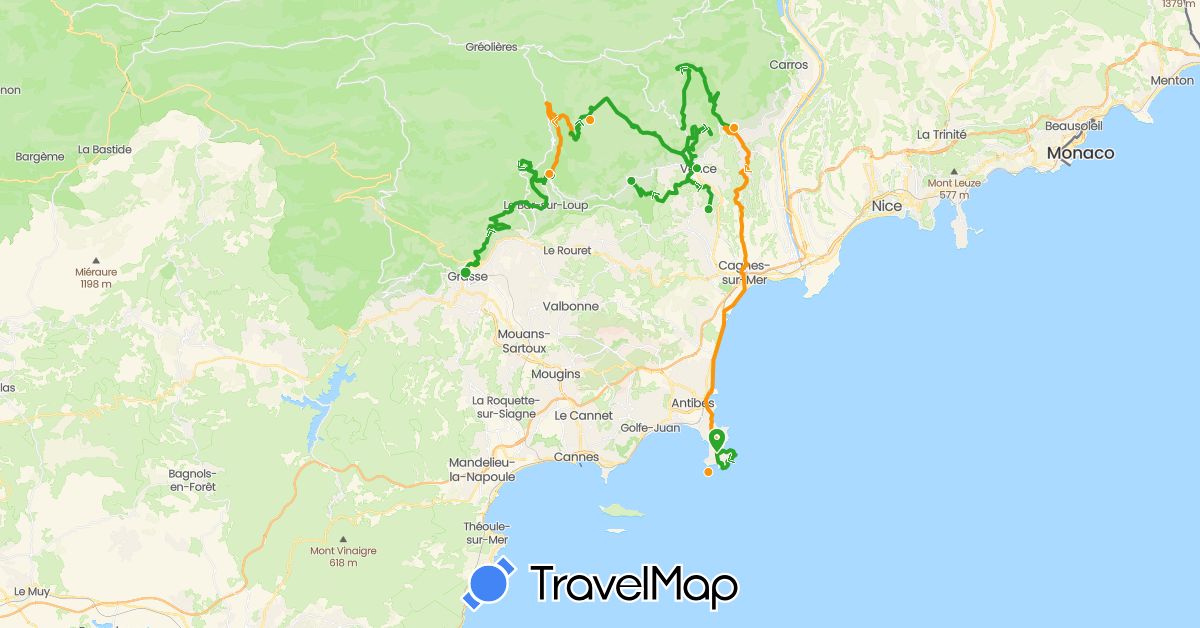 TravelMap itinerary: driving, walking, transfers in France (Europe)