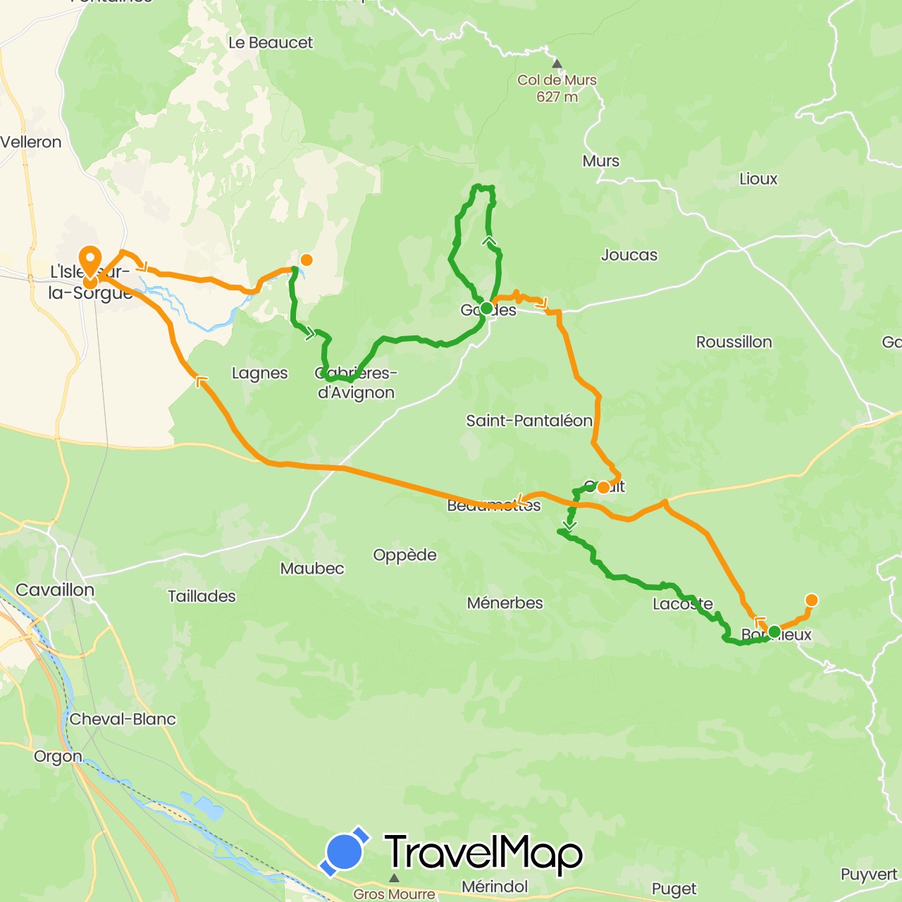TravelMap itinerary: driving, walking, transfers in France (Europe)