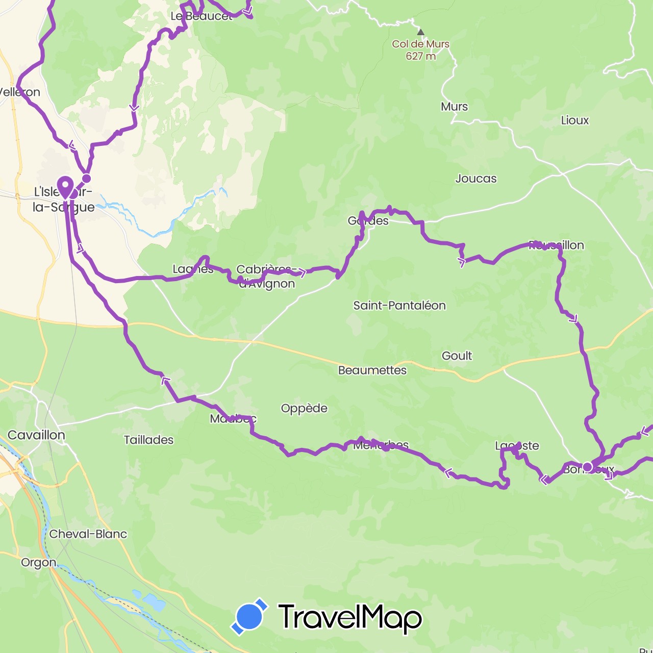 TravelMap itinerary: driving, cycling in France (Europe)