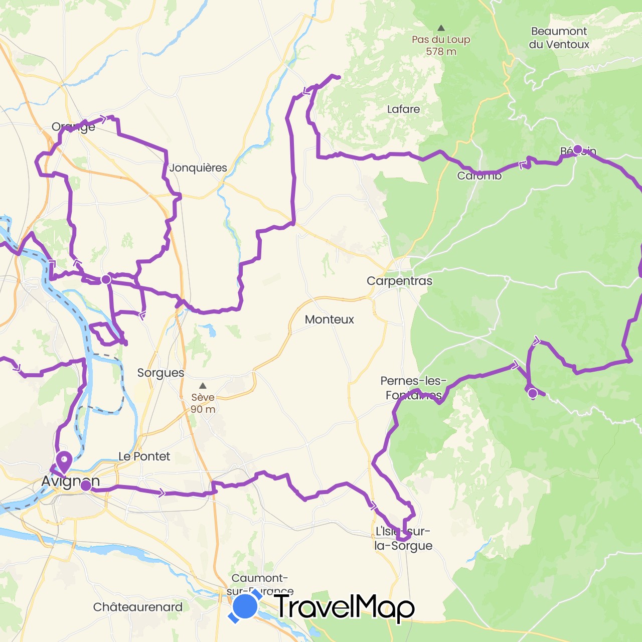TravelMap itinerary: driving, cycling in France (Europe)