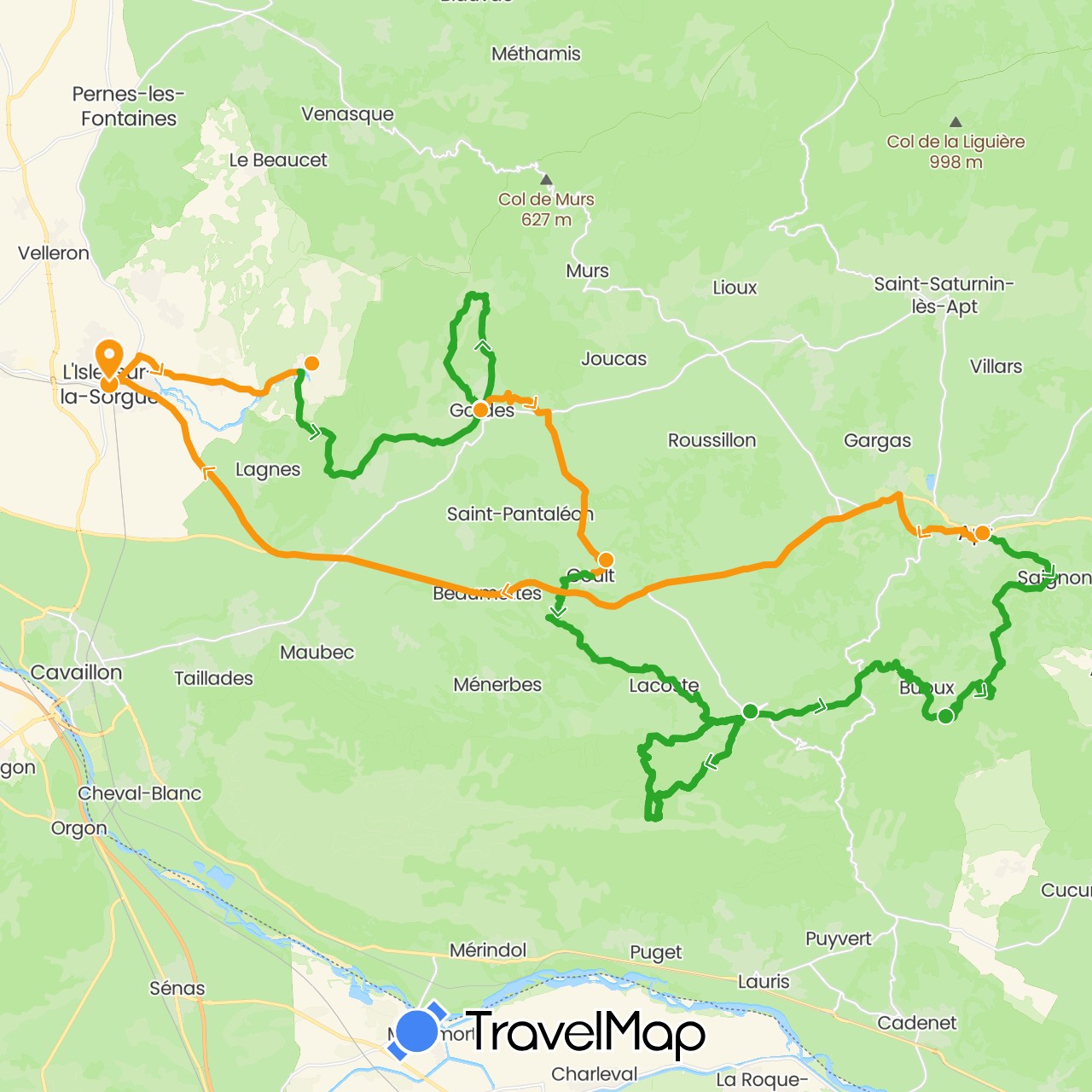 TravelMap itinerary: driving, walking, transfers in France (Europe)