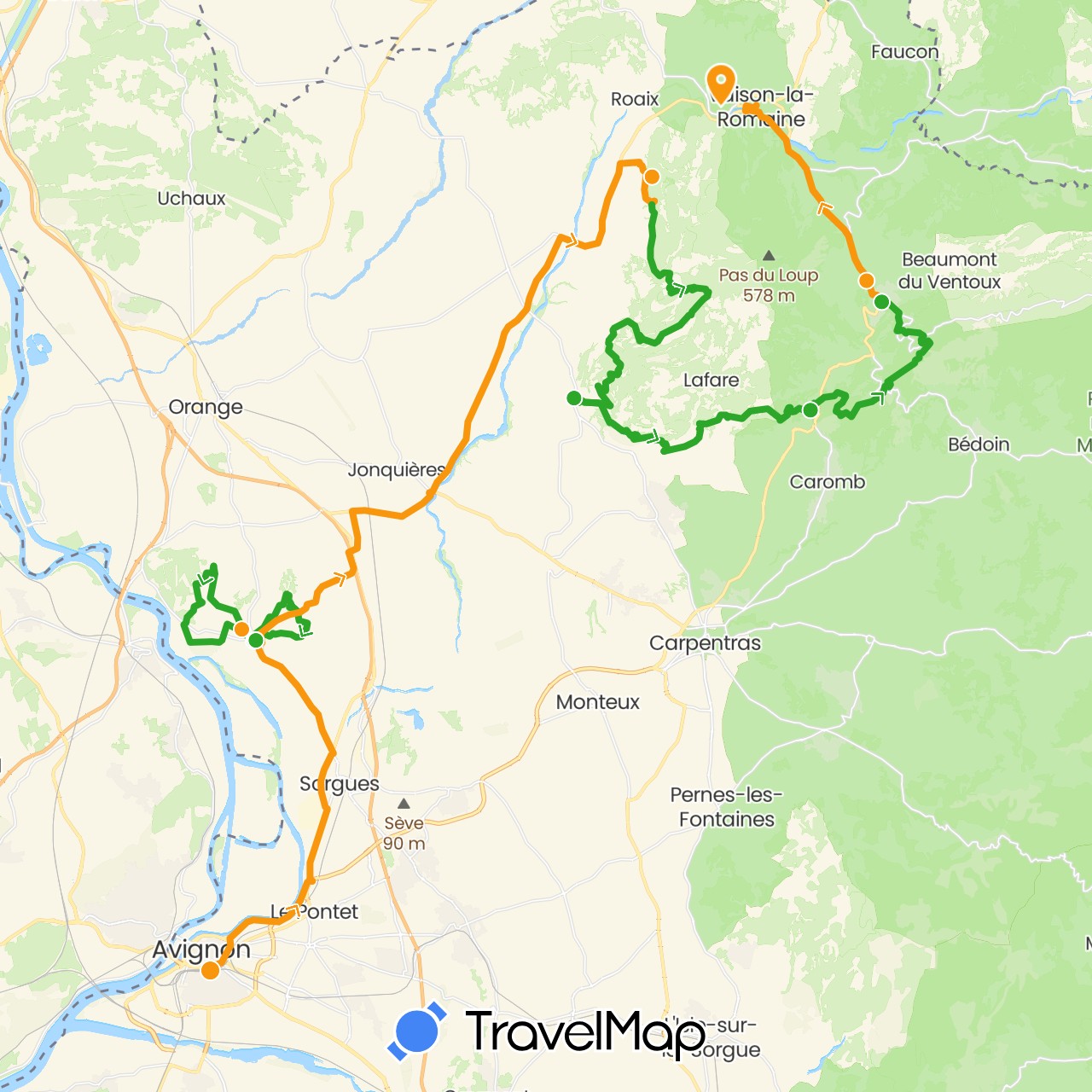 TravelMap itinerary: driving, walking, transfers in France (Europe)
