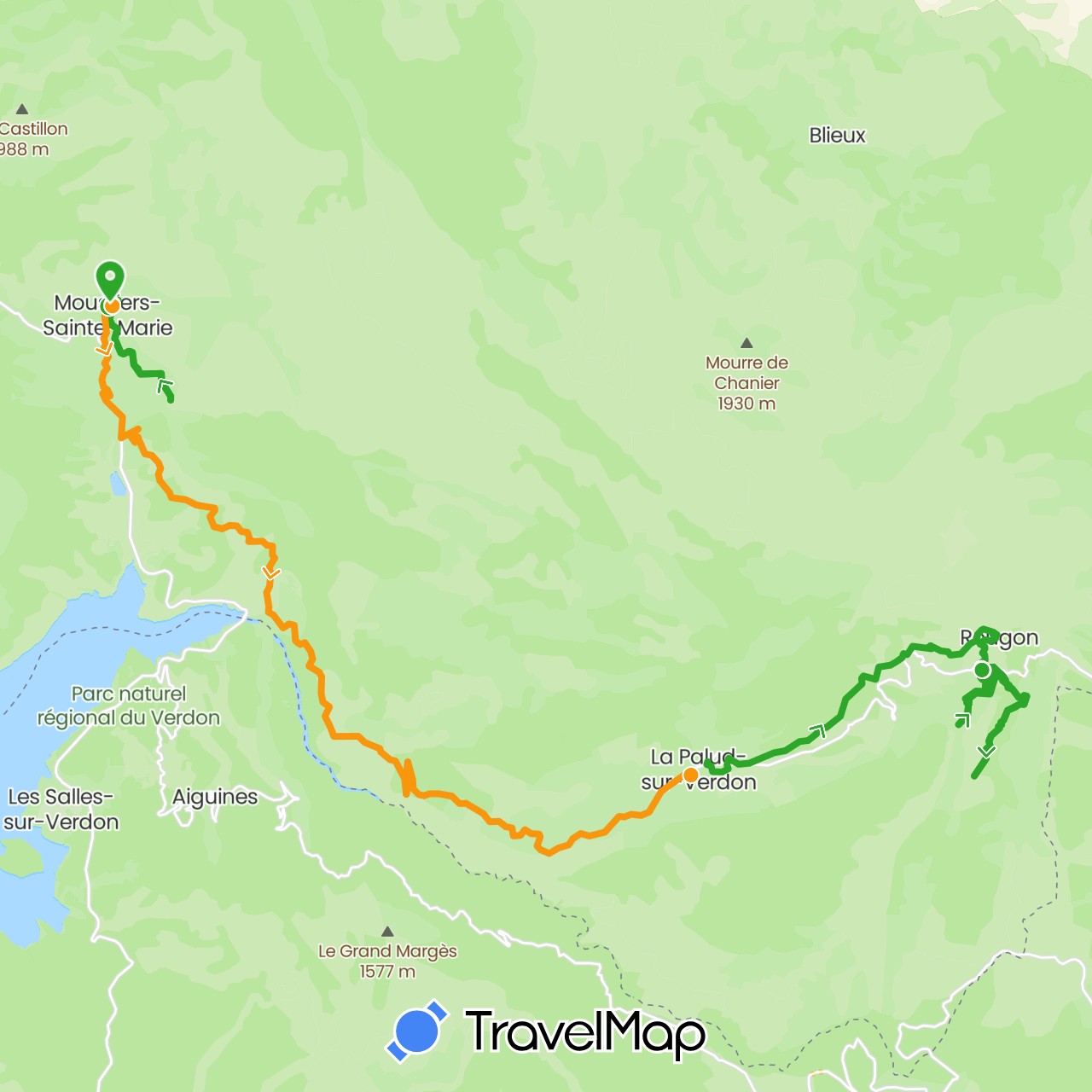 TravelMap itinerary: driving, walking, transfers in France (Europe)