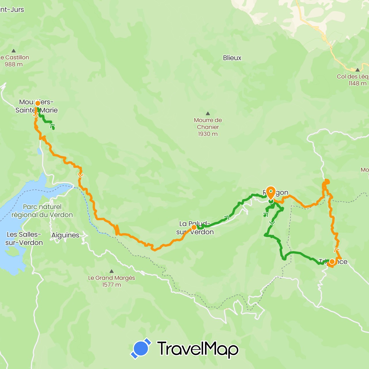 TravelMap itinerary: driving, walking, transfers in France (Europe)