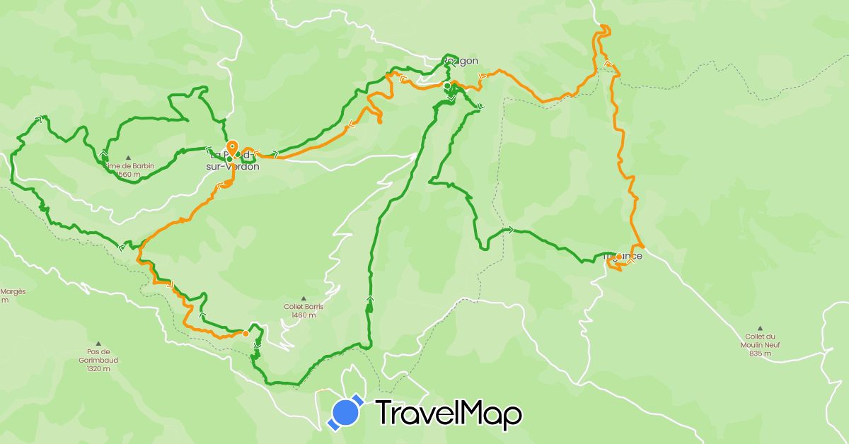 TravelMap itinerary: driving, walking, transfers in France (Europe)