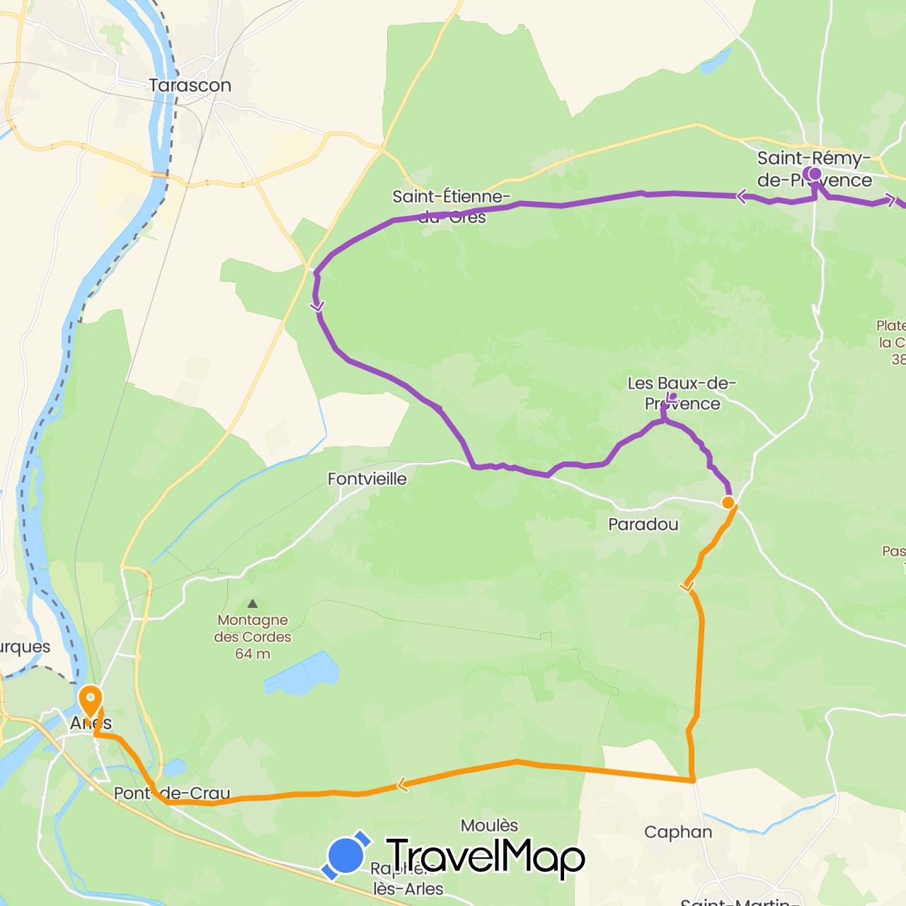 TravelMap itinerary: driving, transfers, cycling in France (Europe)
