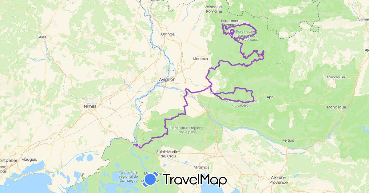 TravelMap itinerary: driving, cycling in France (Europe)