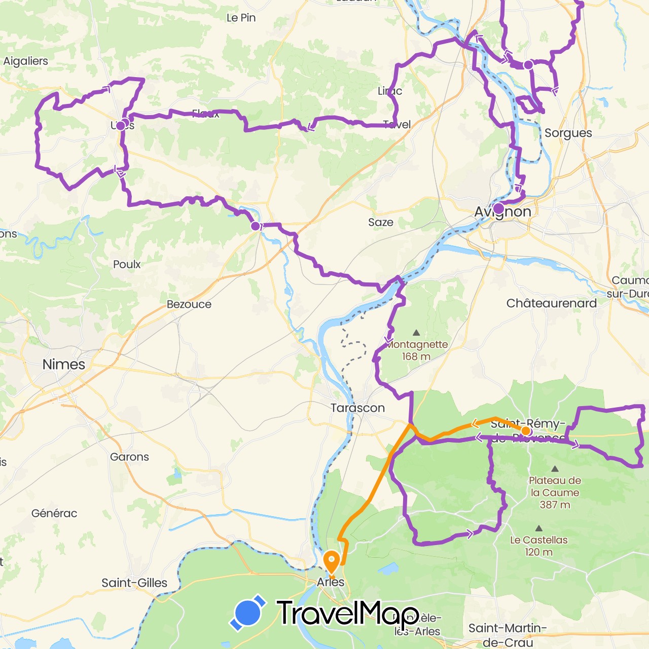 TravelMap itinerary: driving, transfers, cycling in France (Europe)