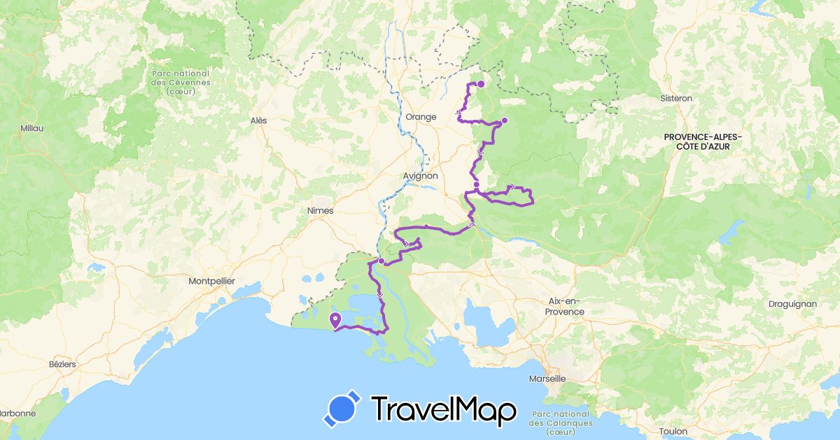 TravelMap itinerary: driving, cycling in France (Europe)