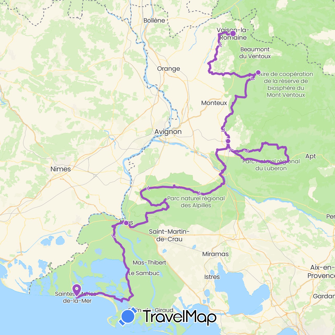 TravelMap itinerary: driving, cycling in France (Europe)