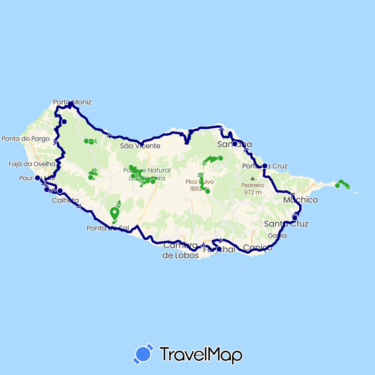 TravelMap itinerary: driving, walking in Portugal (Europe)