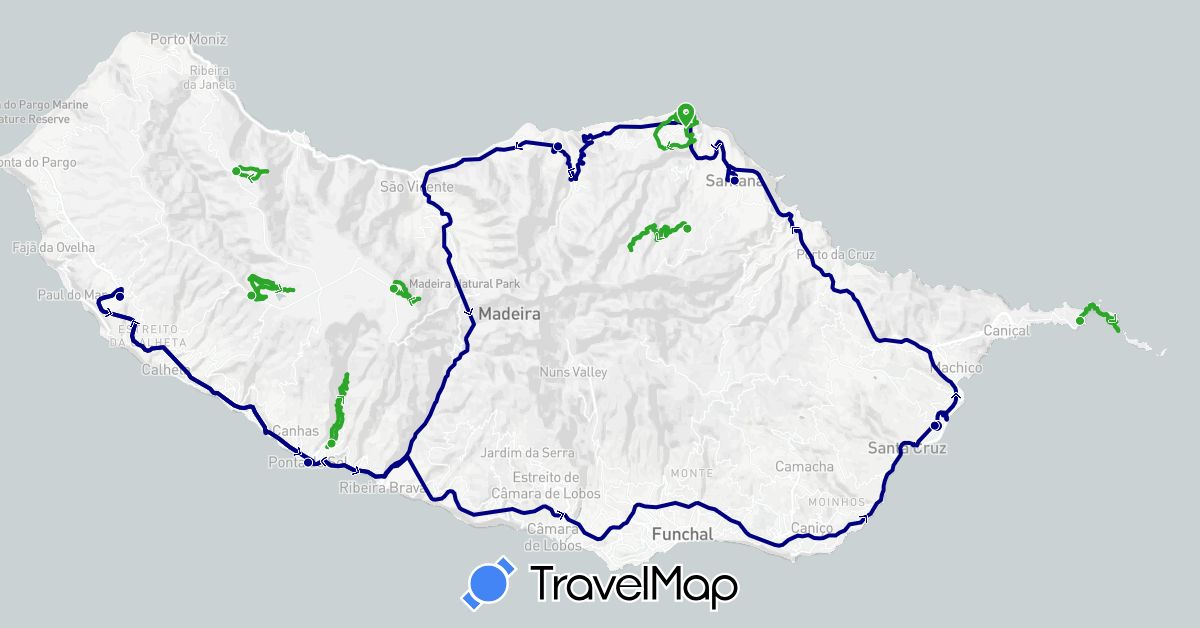 TravelMap itinerary: driving, walking in Portugal (Europe)