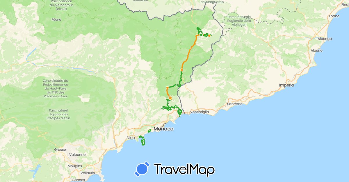 TravelMap itinerary: driving, walking, transfers in France (Europe)