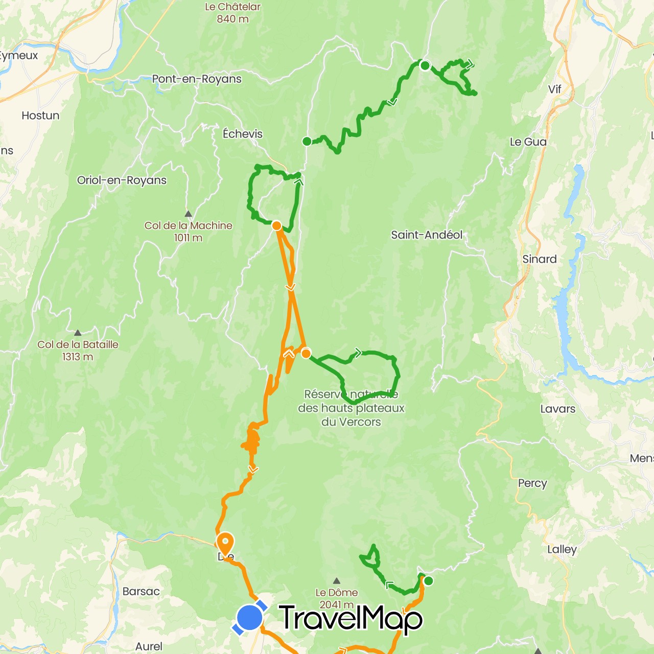 TravelMap itinerary: driving, walking, transfers in France (Europe)