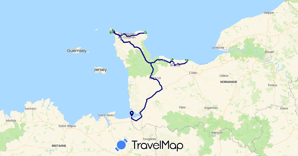TravelMap itinerary: driving, walking in France (Europe)