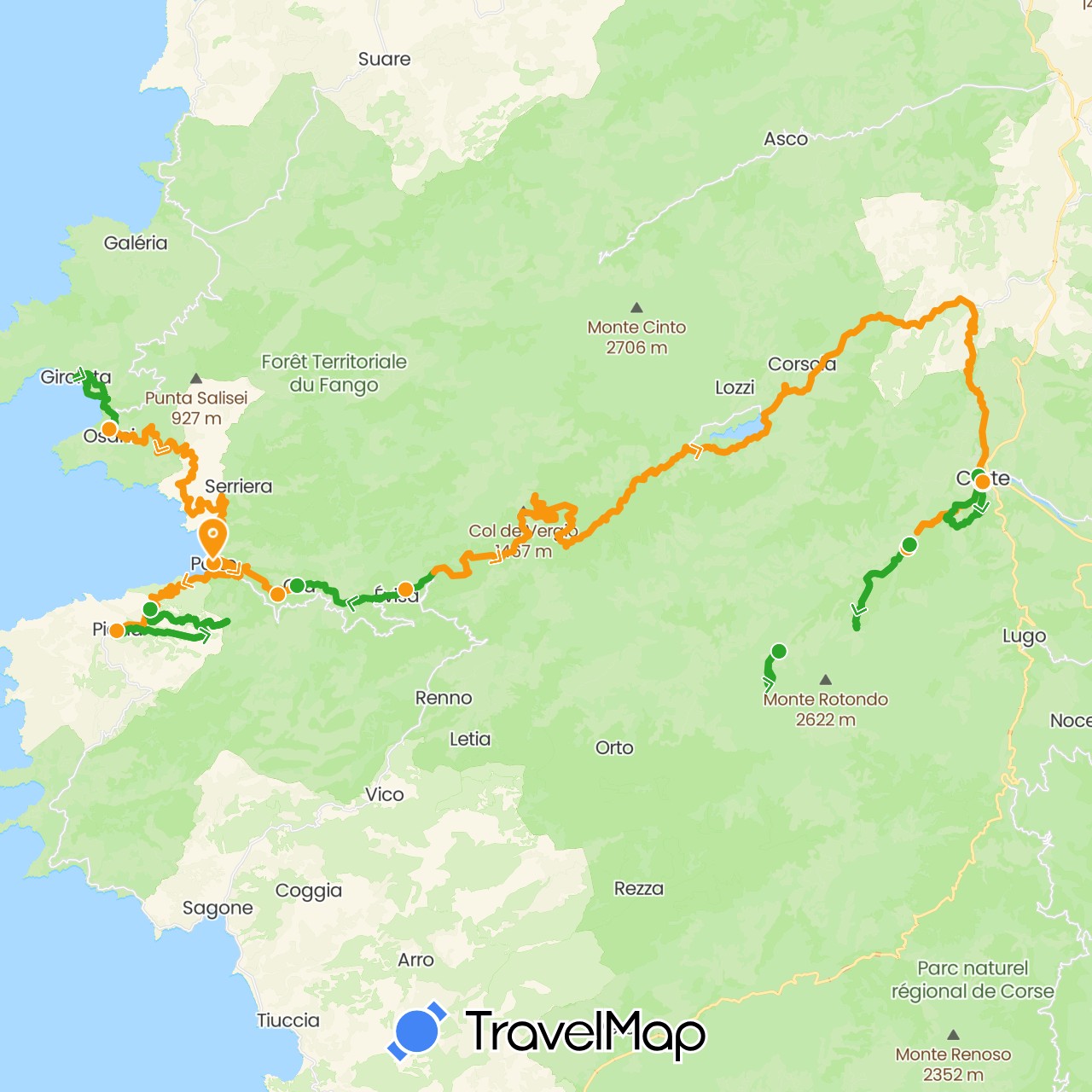 TravelMap itinerary: driving, walking, transfers in France (Europe)