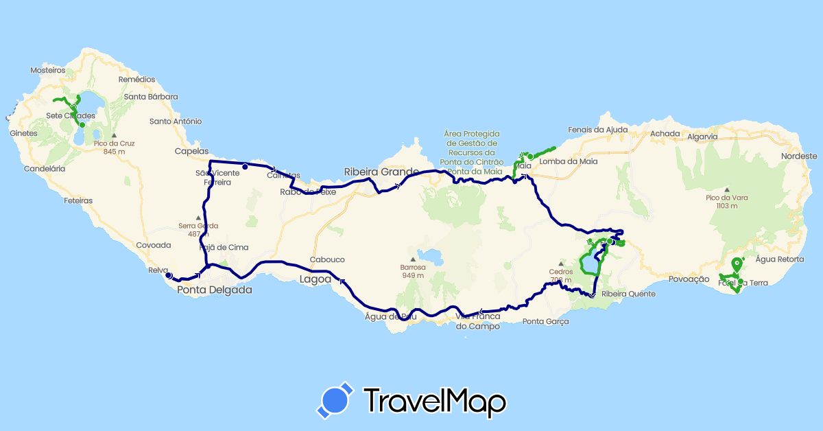 TravelMap itinerary: driving, walking in Portugal (Europe)