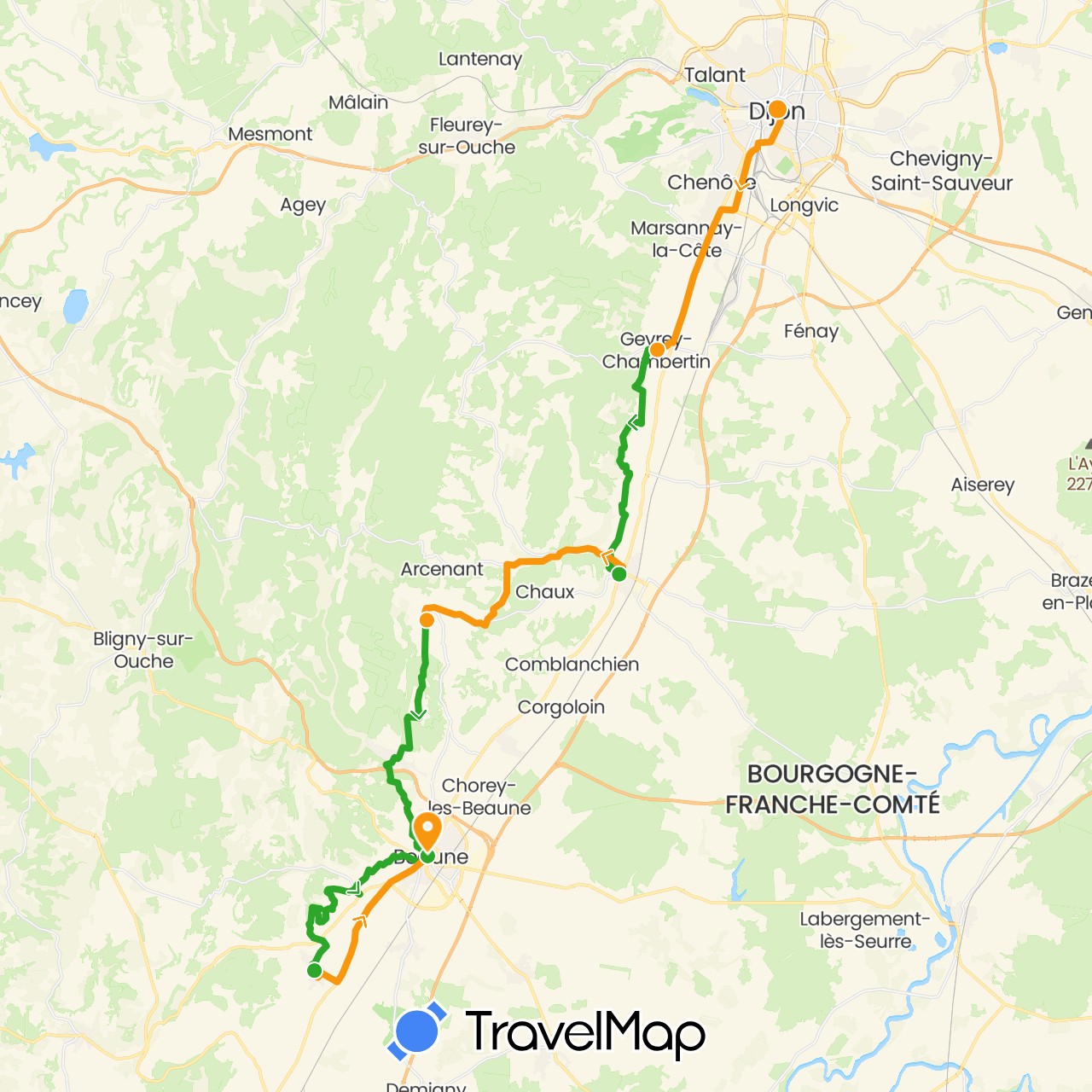 TravelMap itinerary: driving, walking, transfers in France (Europe)