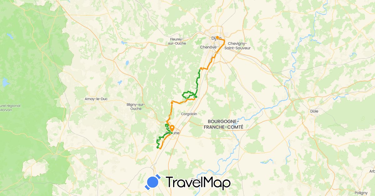 TravelMap itinerary: driving, walking, transfers in France (Europe)
