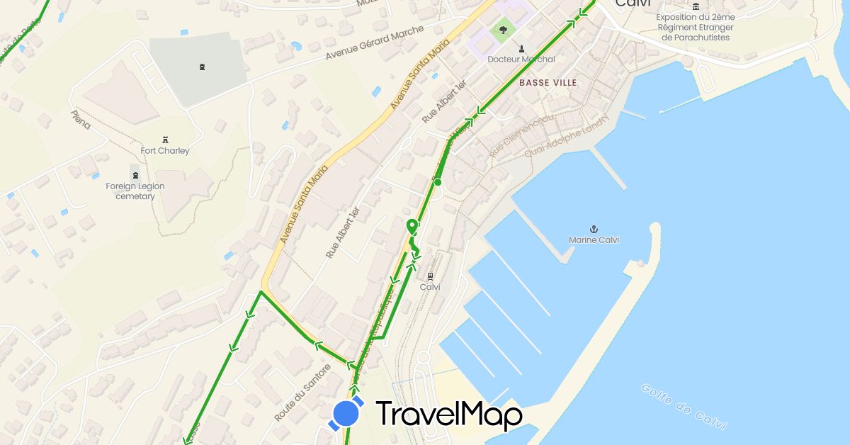TravelMap itinerary: driving, walking in France (Europe)