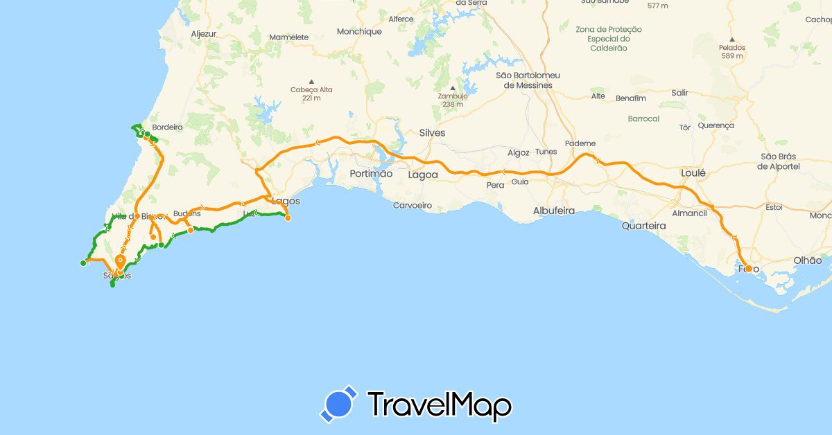 TravelMap itinerary: driving, walking, transfers in Portugal (Europe)