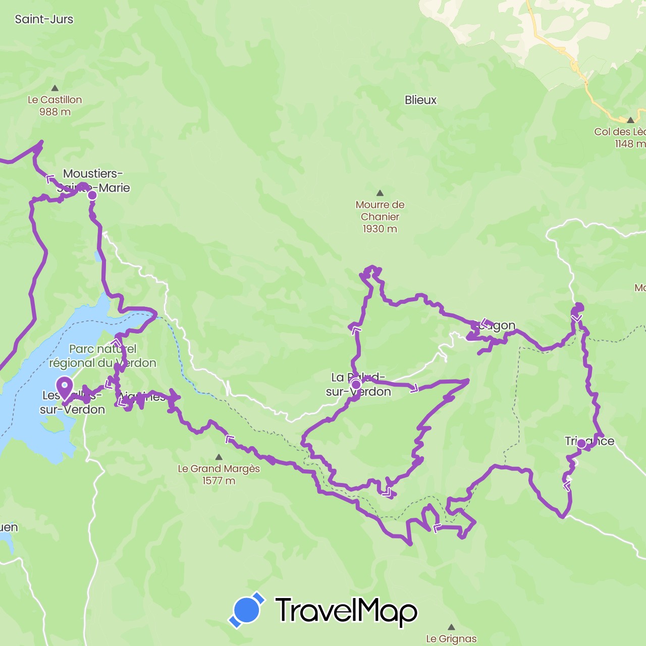 TravelMap itinerary: driving, cycling in France (Europe)