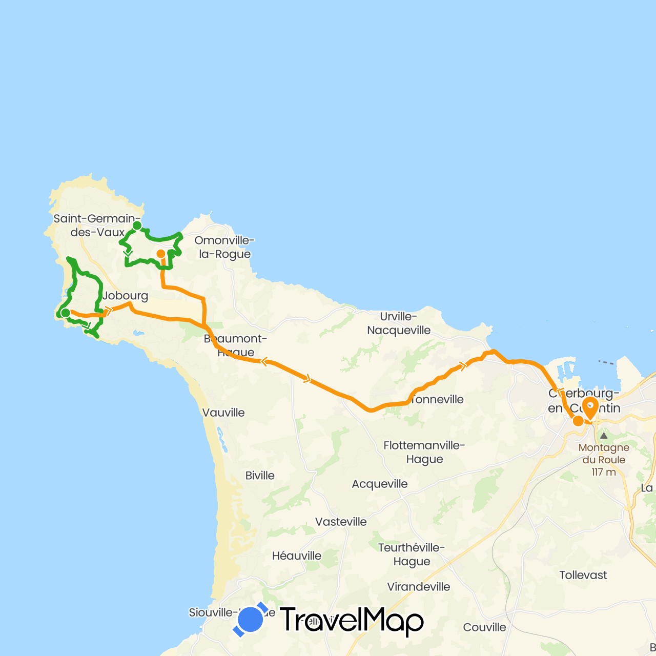 TravelMap itinerary: driving, walking, transfers in France (Europe)