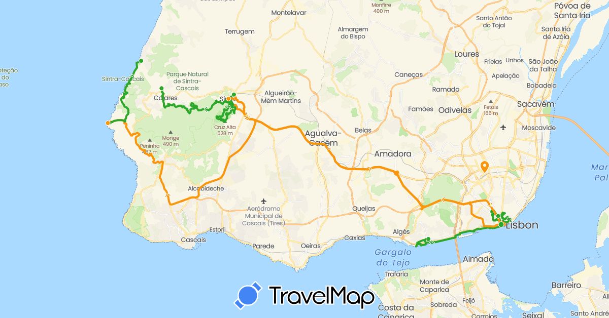 TravelMap itinerary: driving, walking, transfers in Portugal (Europe)