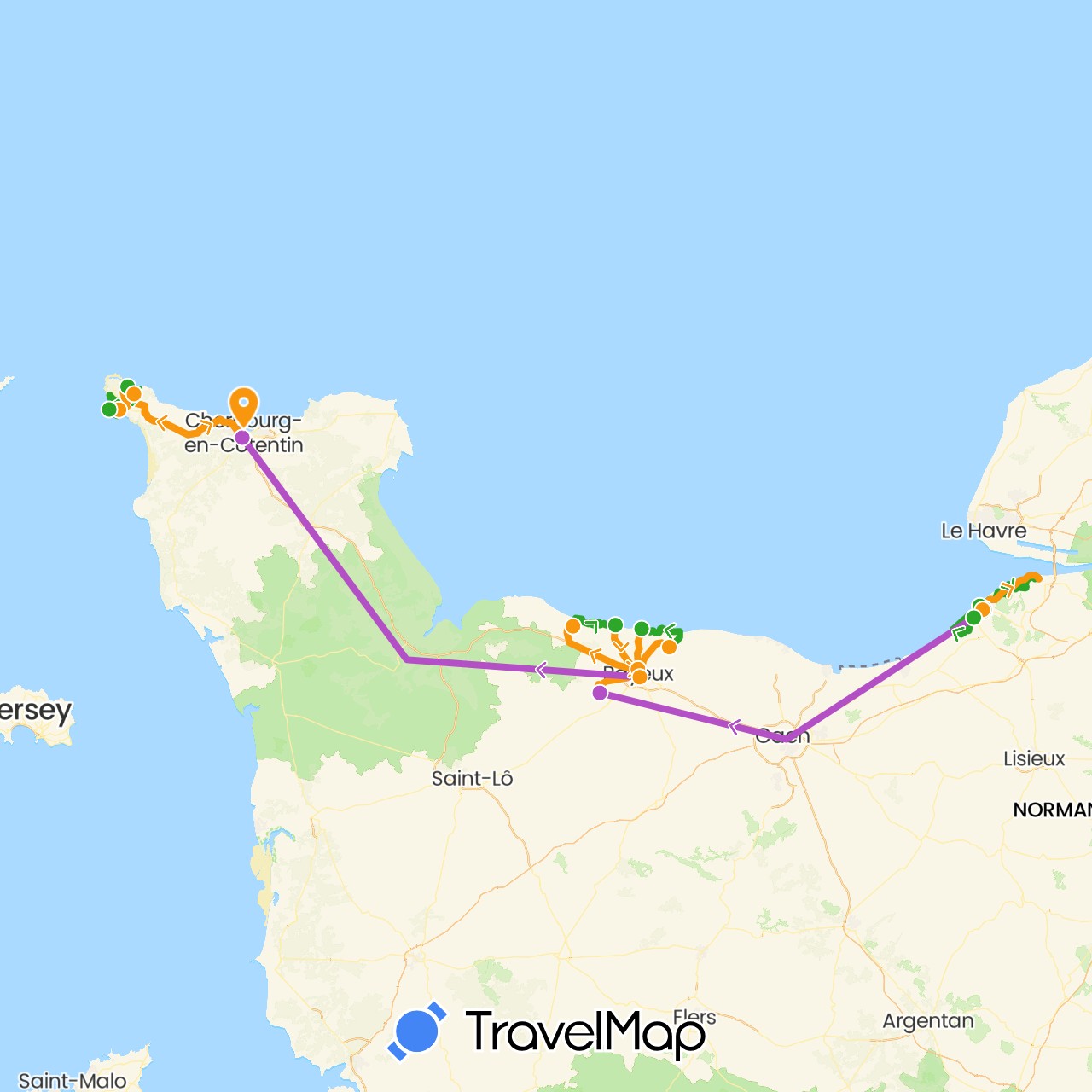 TravelMap itinerary: driving, train, walking, transfers in France (Europe)