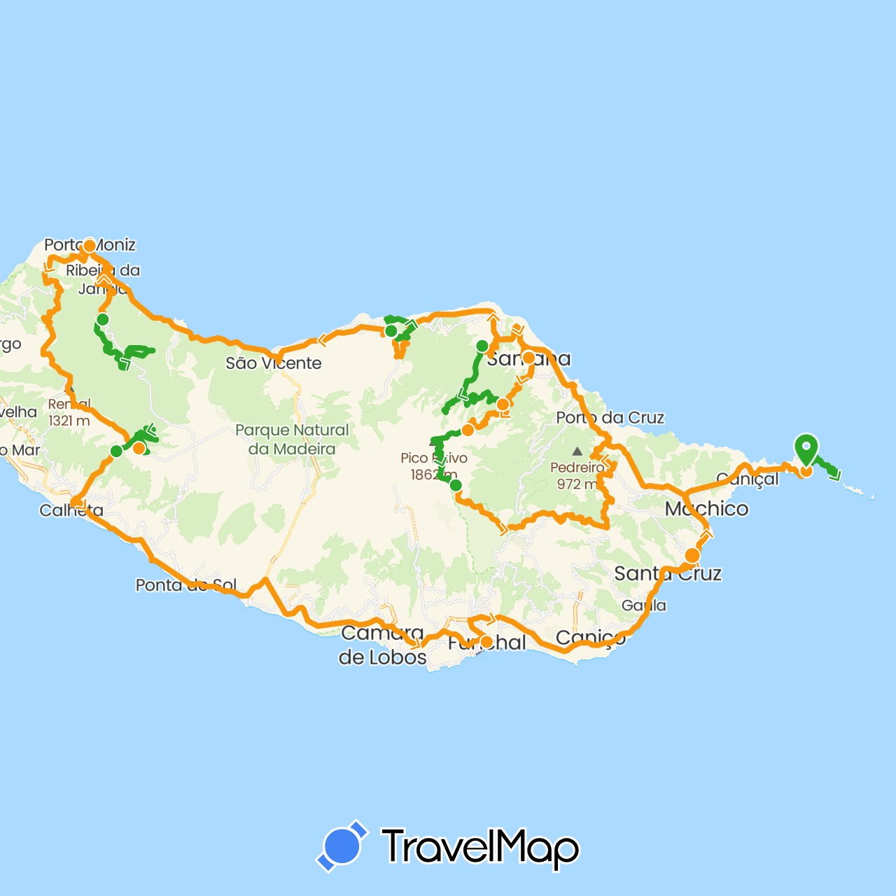 TravelMap itinerary: driving, walking, transfers in Portugal (Europe)
