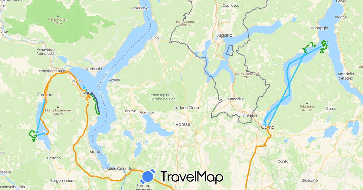 TravelMap itinerary: boat, walking, transfers, bus in Italy (Europe)