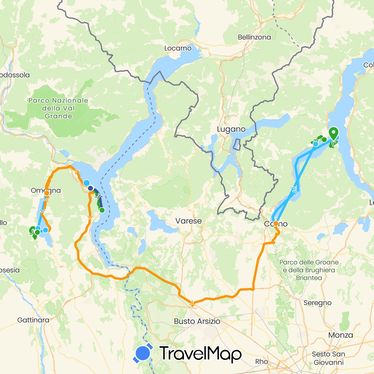 TravelMap itinerary: boat, walking, transfers, bus in Italy (Europe)