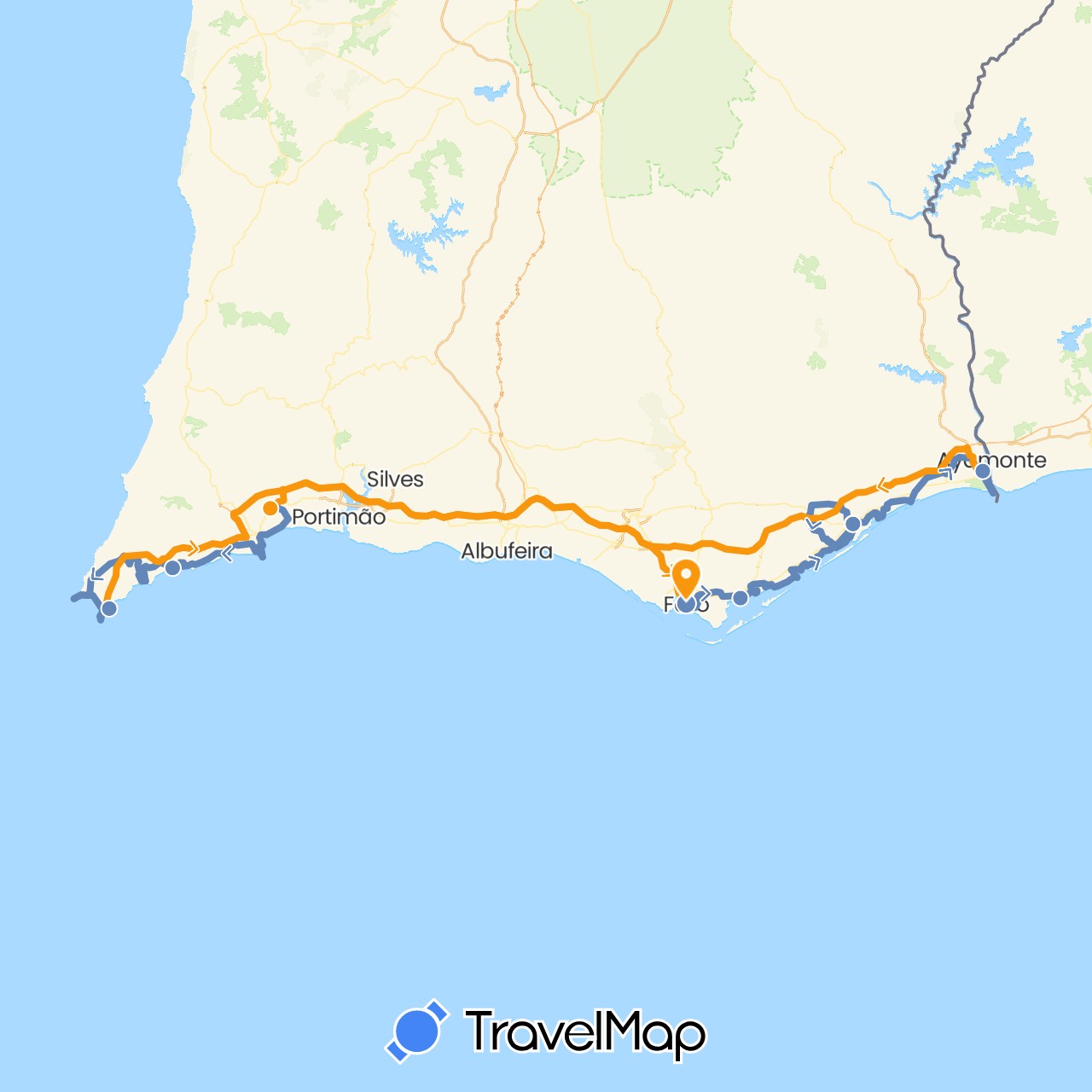 TravelMap itinerary: driving, cycling, transfers in Portugal (Europe)