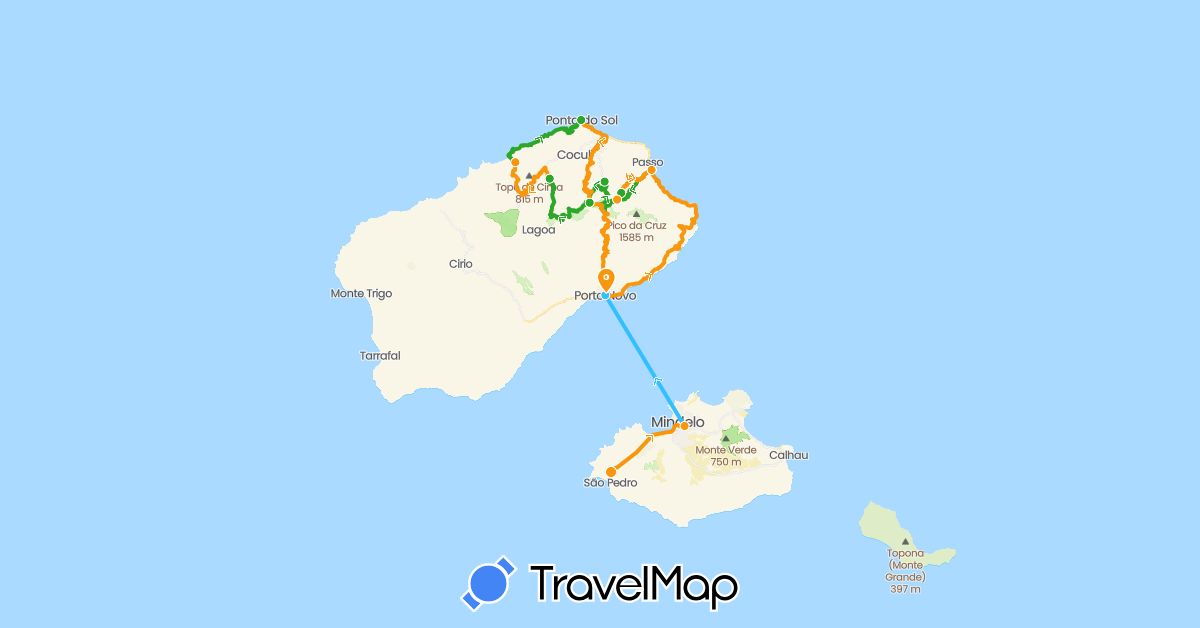 TravelMap itinerary: driving, boat, walking, transfers in Cape Verde (Africa)