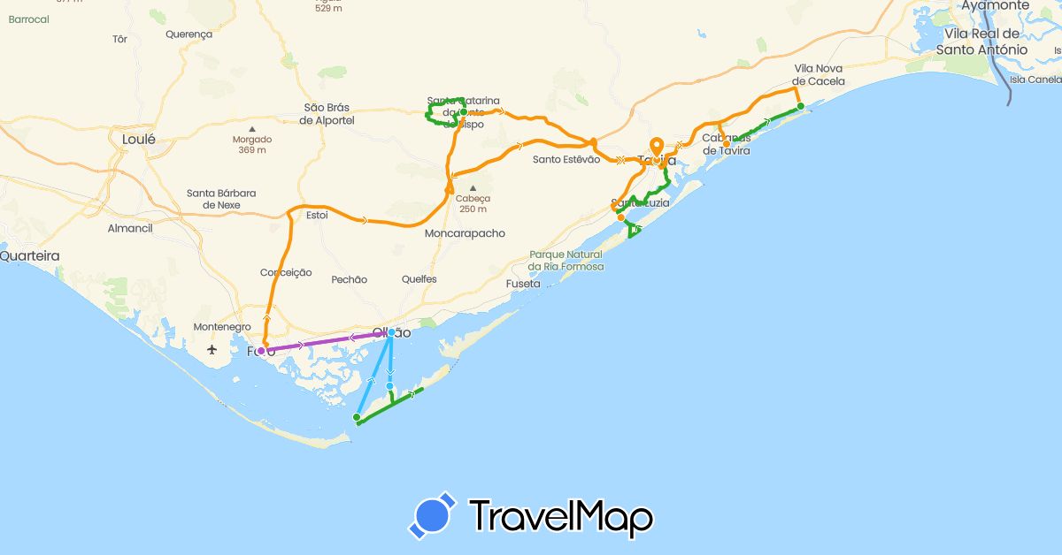 TravelMap itinerary: driving, train, boat, walking, transfers in Portugal (Europe)