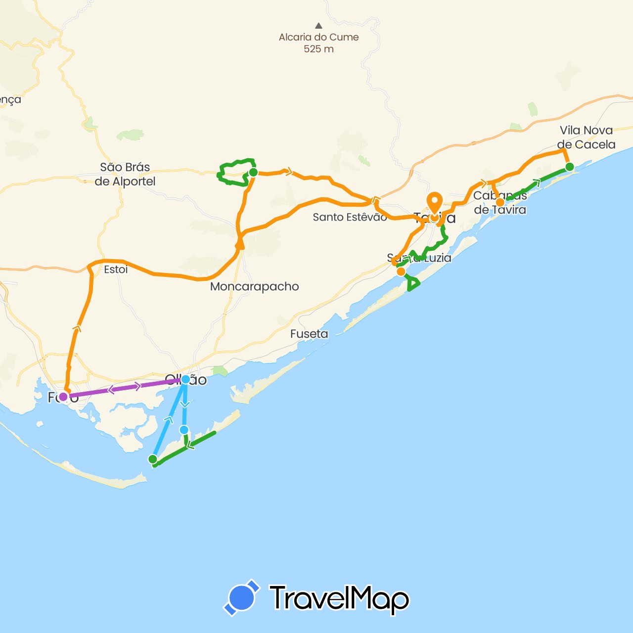 TravelMap itinerary: driving, train, boat, walking, transfers in Portugal (Europe)