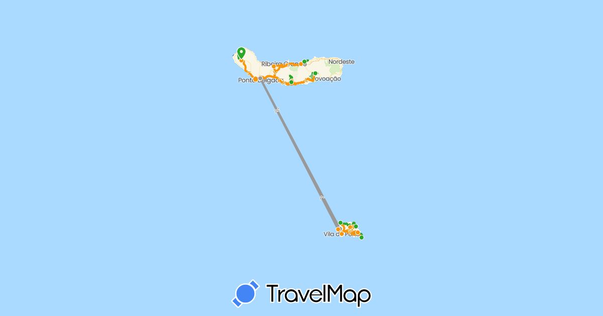 TravelMap itinerary: driving, plane, walking, transfers in Portugal (Europe)