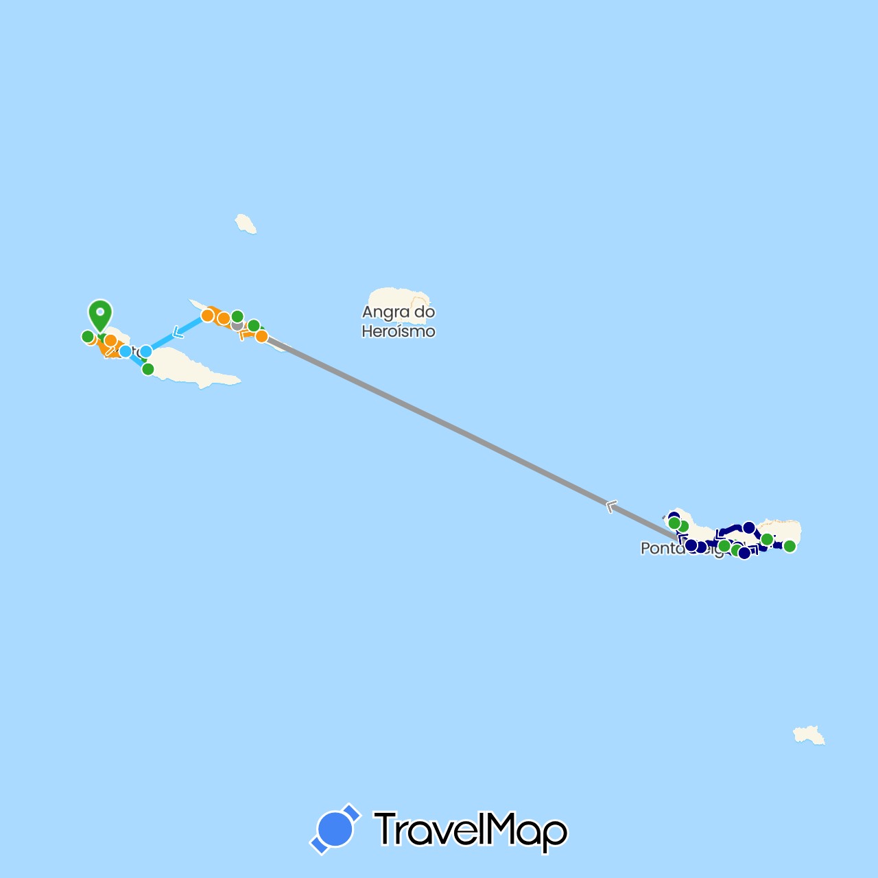 TravelMap itinerary: driving, plane, boat, walking, transfers in Portugal (Europe)