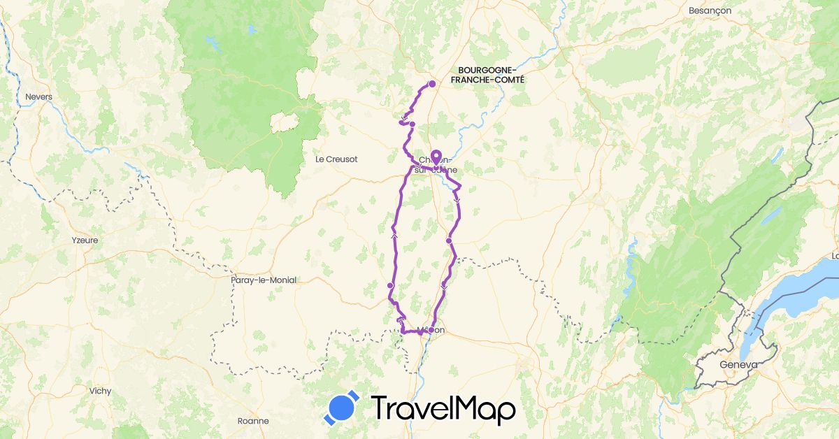 TravelMap itinerary: driving, cycling in France (Europe)