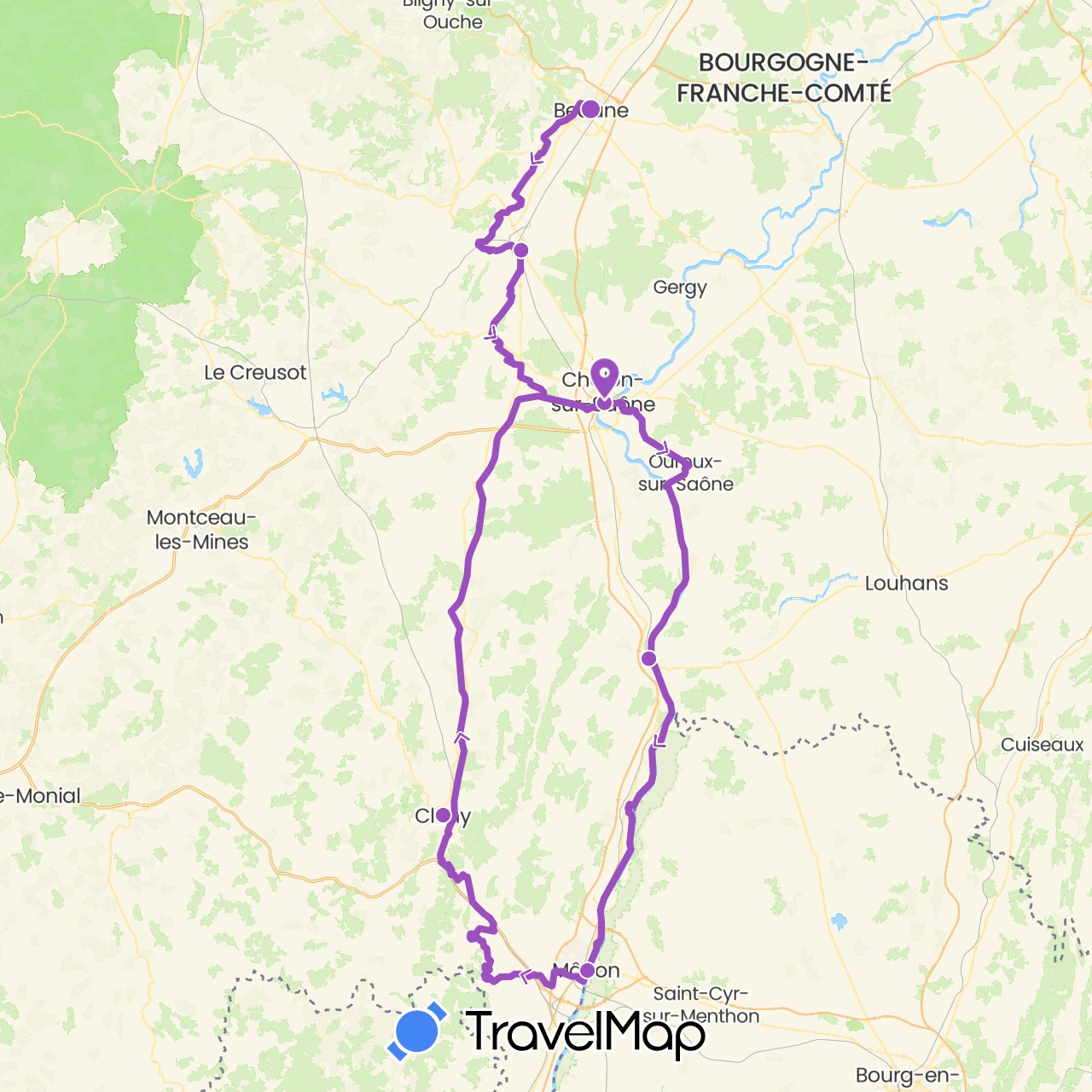 TravelMap itinerary: driving, cycling in France (Europe)
