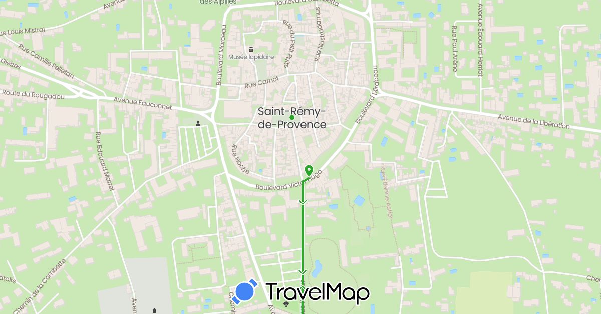 TravelMap itinerary: driving, walking in France (Europe)