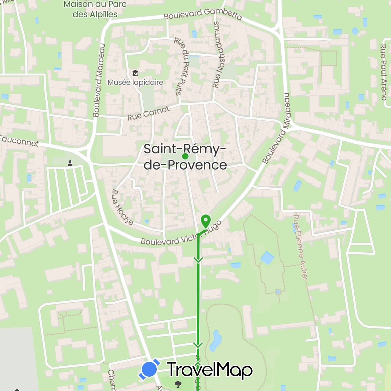 TravelMap itinerary: driving, walking in France (Europe)