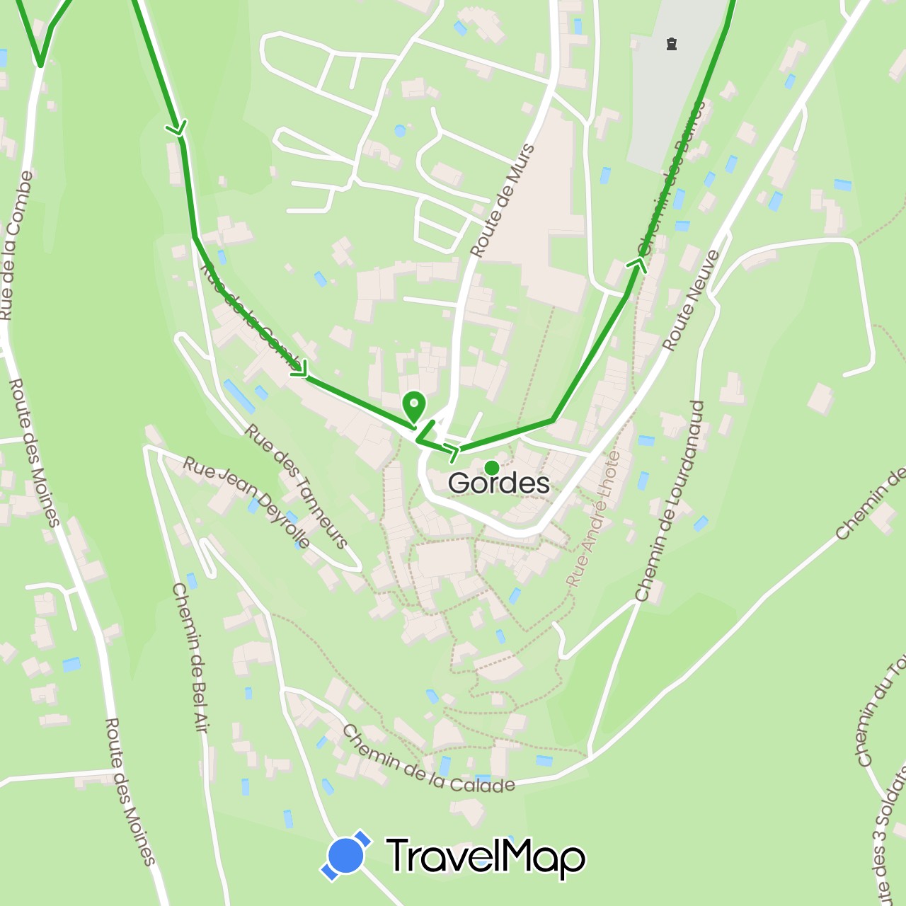 TravelMap itinerary: driving, walking in France (Europe)