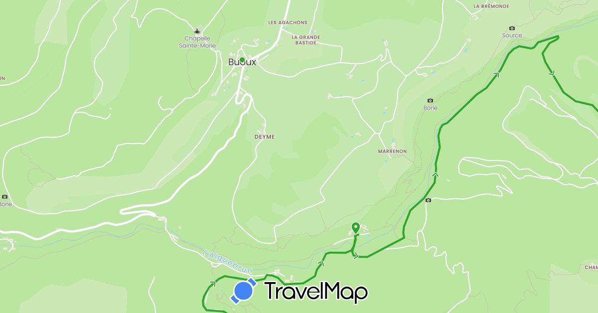 TravelMap itinerary: driving, walking in France (Europe)