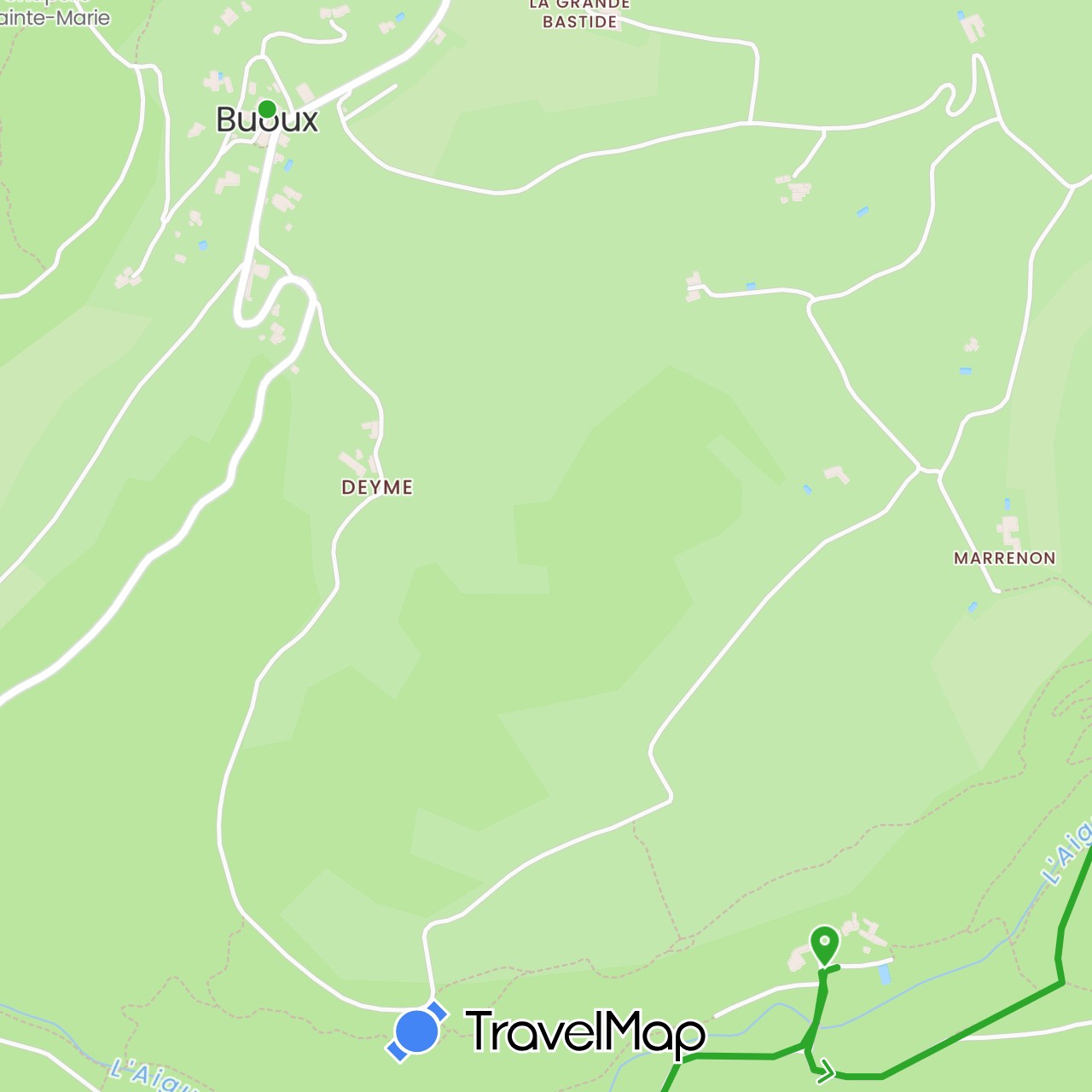 TravelMap itinerary: driving, walking in France (Europe)