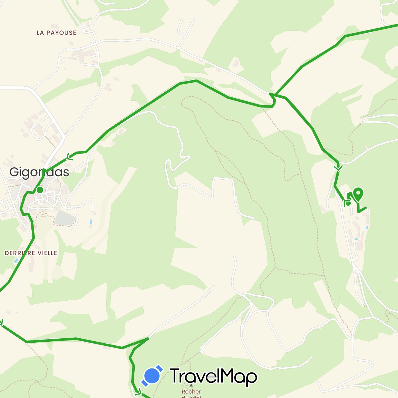 TravelMap itinerary: driving, walking in France (Europe)